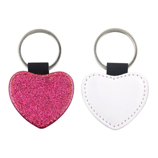 Sleutelhanger hartvorm lederlook met glitters